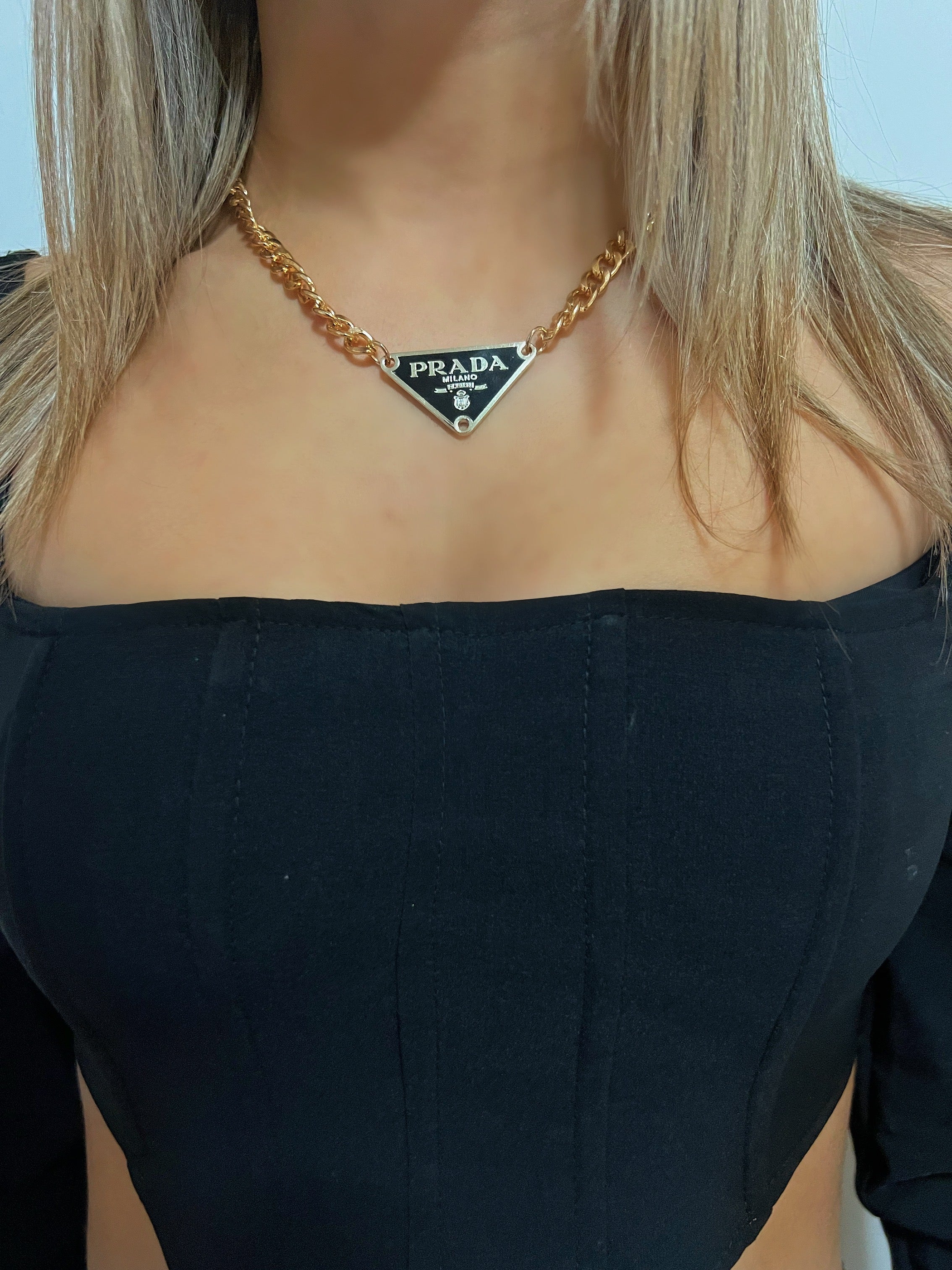 Prada Triangle Logo Repurposed Necklace | eBay